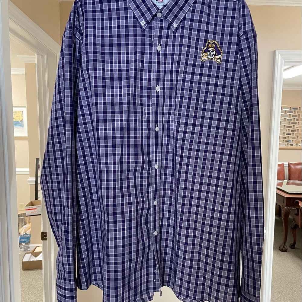 Men’s 3XL Purple checkered ECU button up long sleeve shirt